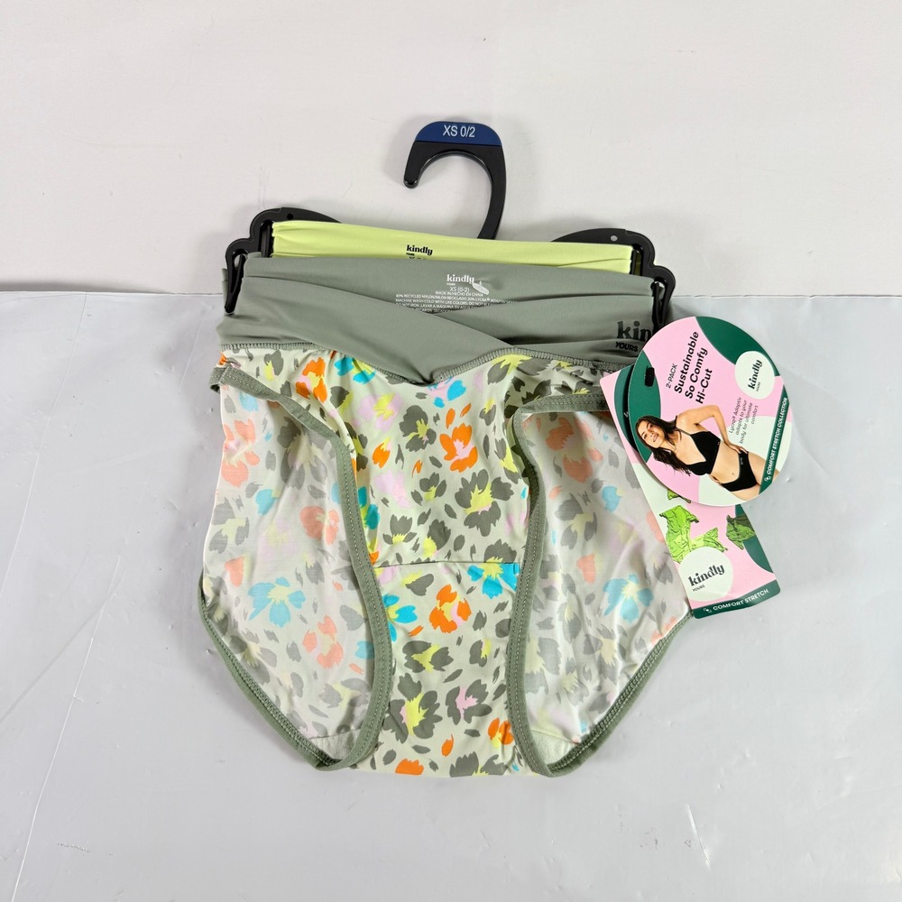 Kindly Yours Womens 2 Pack Crossover Hi Cut Panties XS 0 2 Floralβ Green New